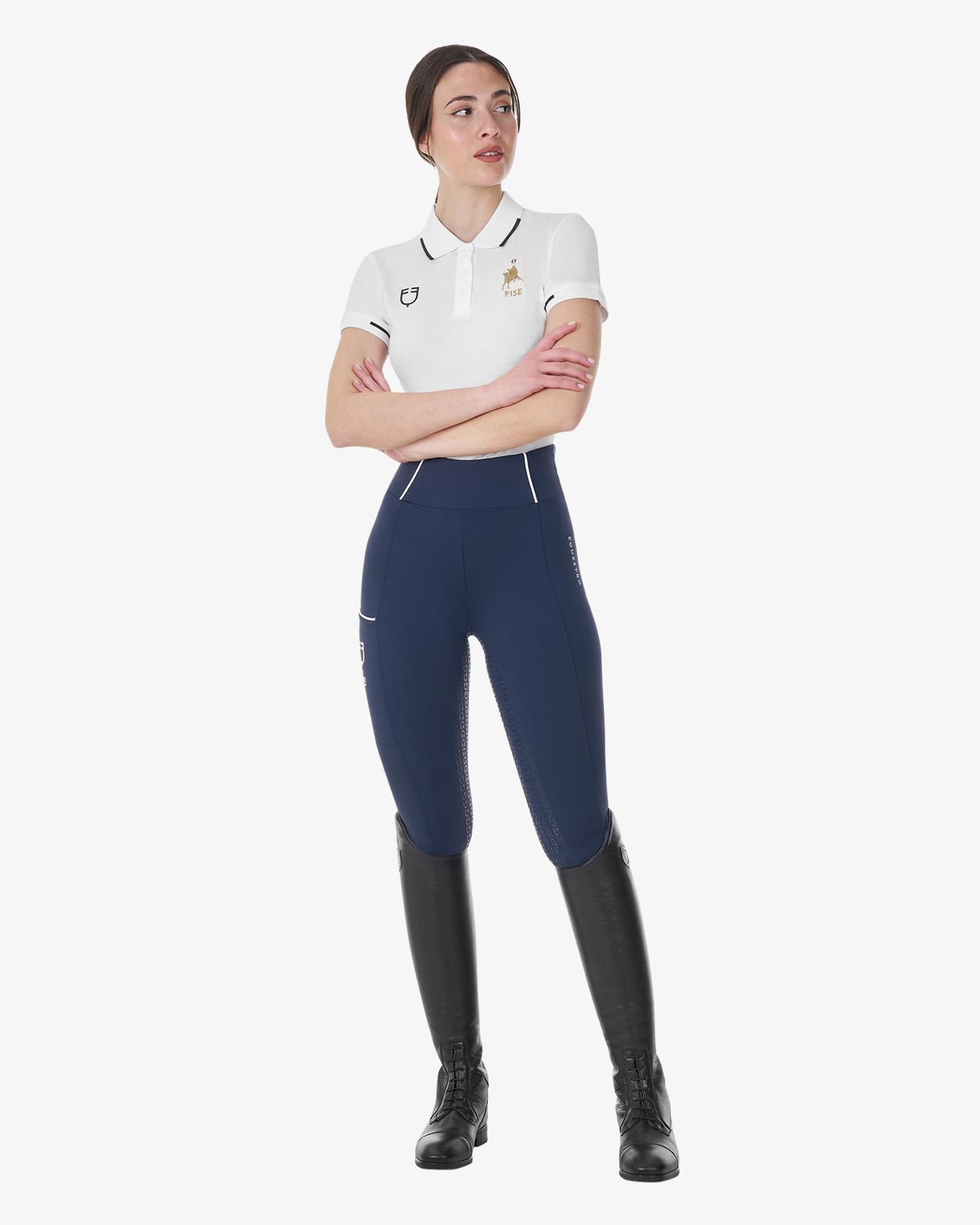Women's three-button training polo shirt Equestro X FISE