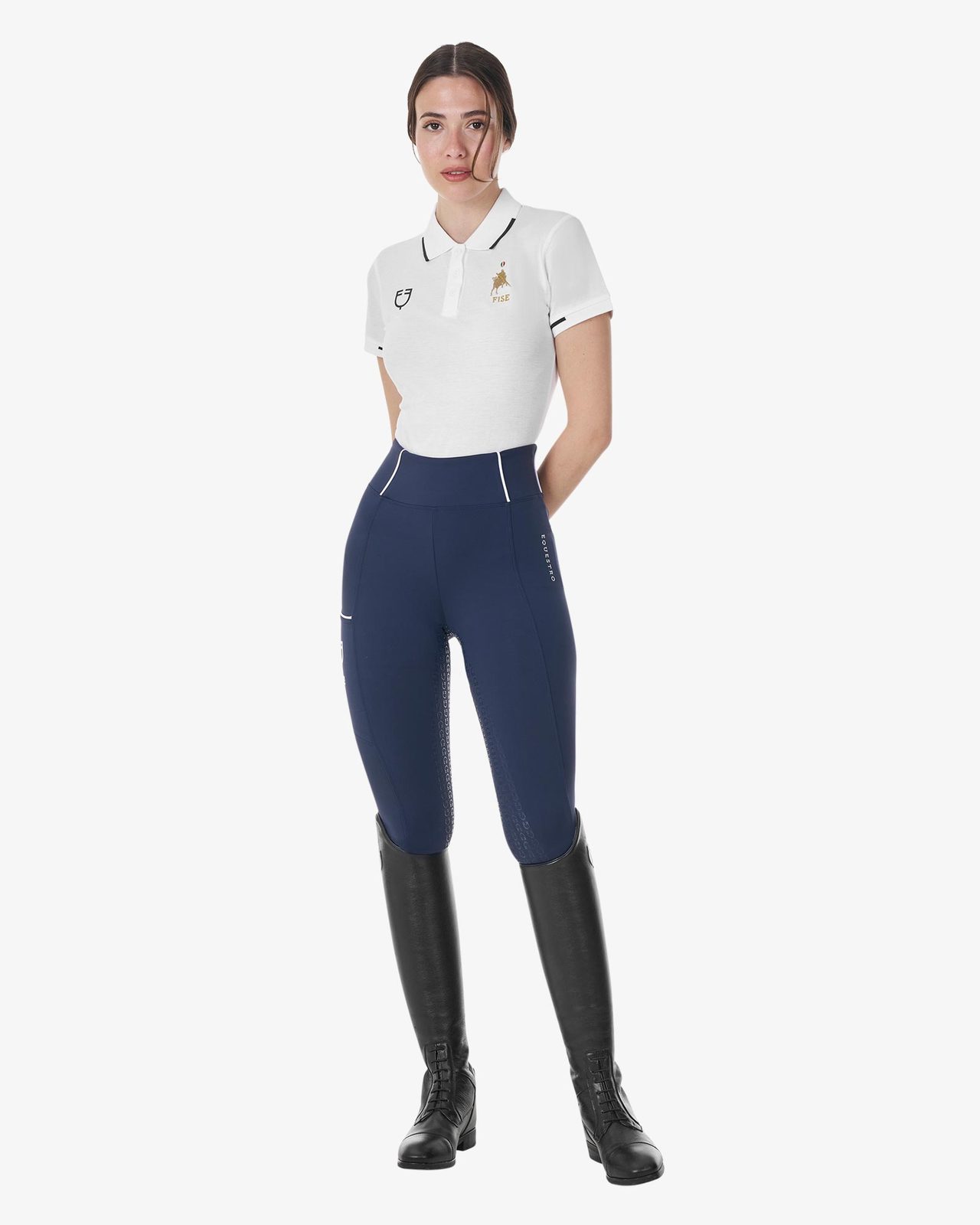Women's three-button training polo shirt Equestro X FISE