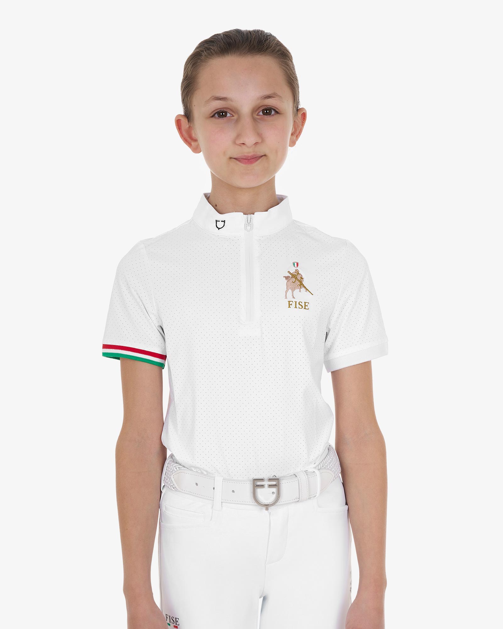 Polo bambina da concorso con zip Equestro X FISE