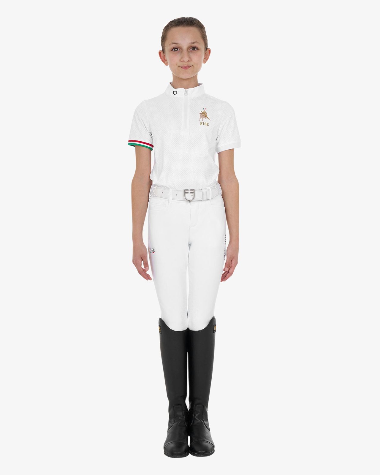 Polo bambina da concorso con zip Equestro X FISE