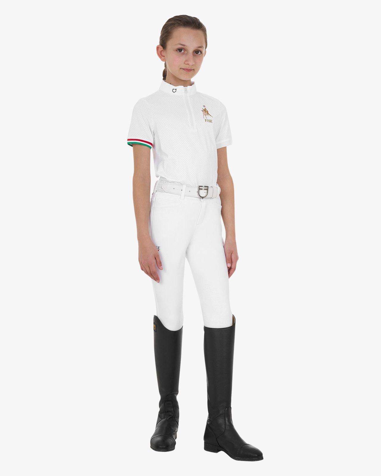 Polo bambina da concorso con zip Equestro X FISE