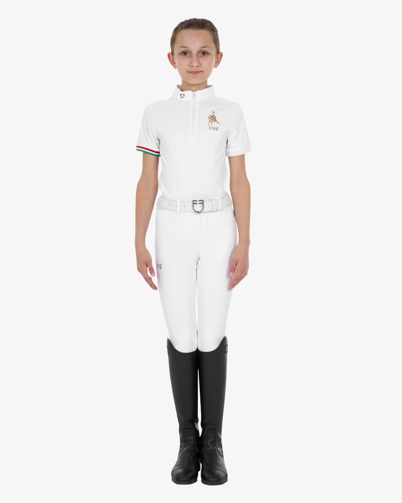 Polo bambina da concorso con zip Equestro X FISE