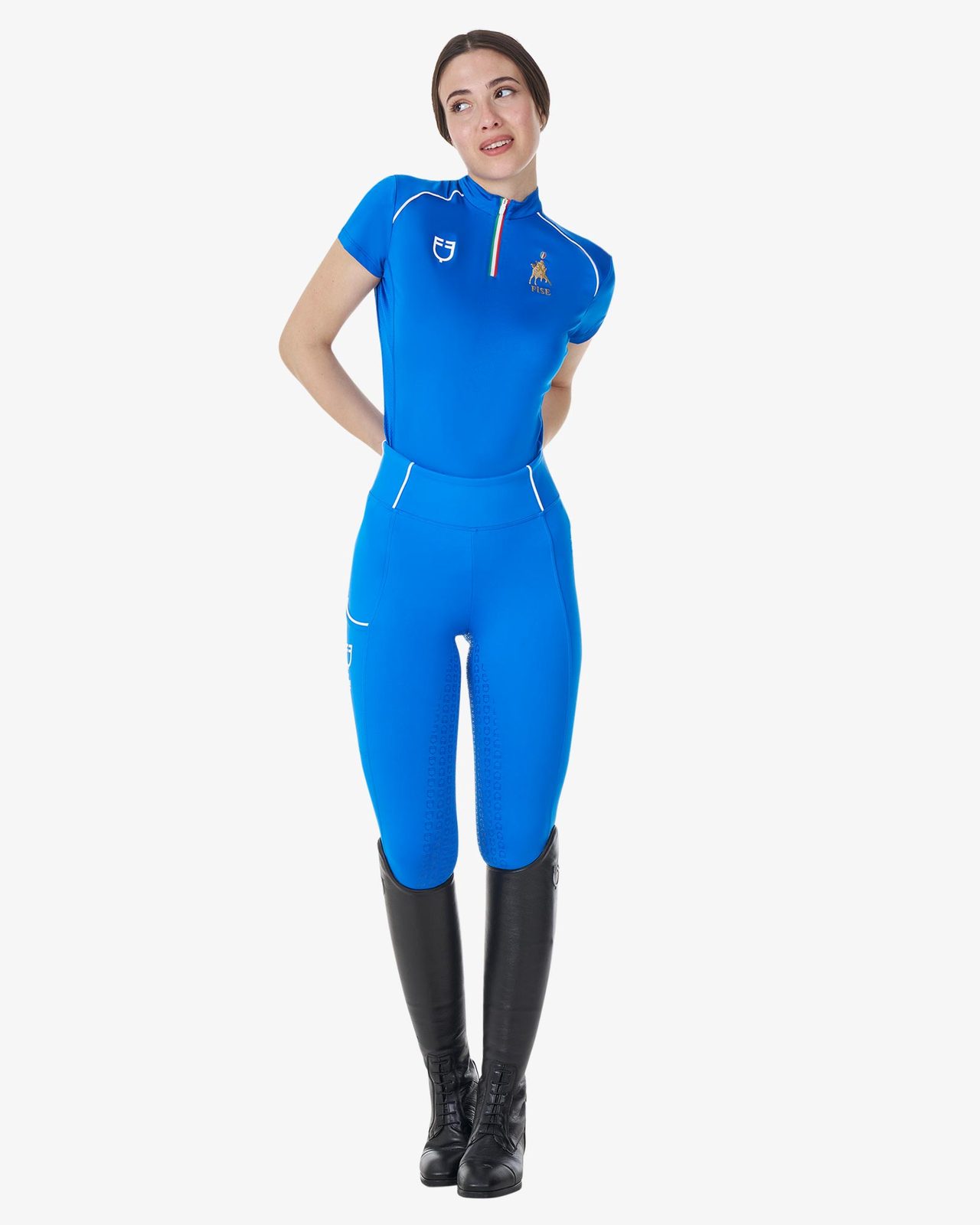 Women's training polo shirt with Italian flag zip Equestro X FISE