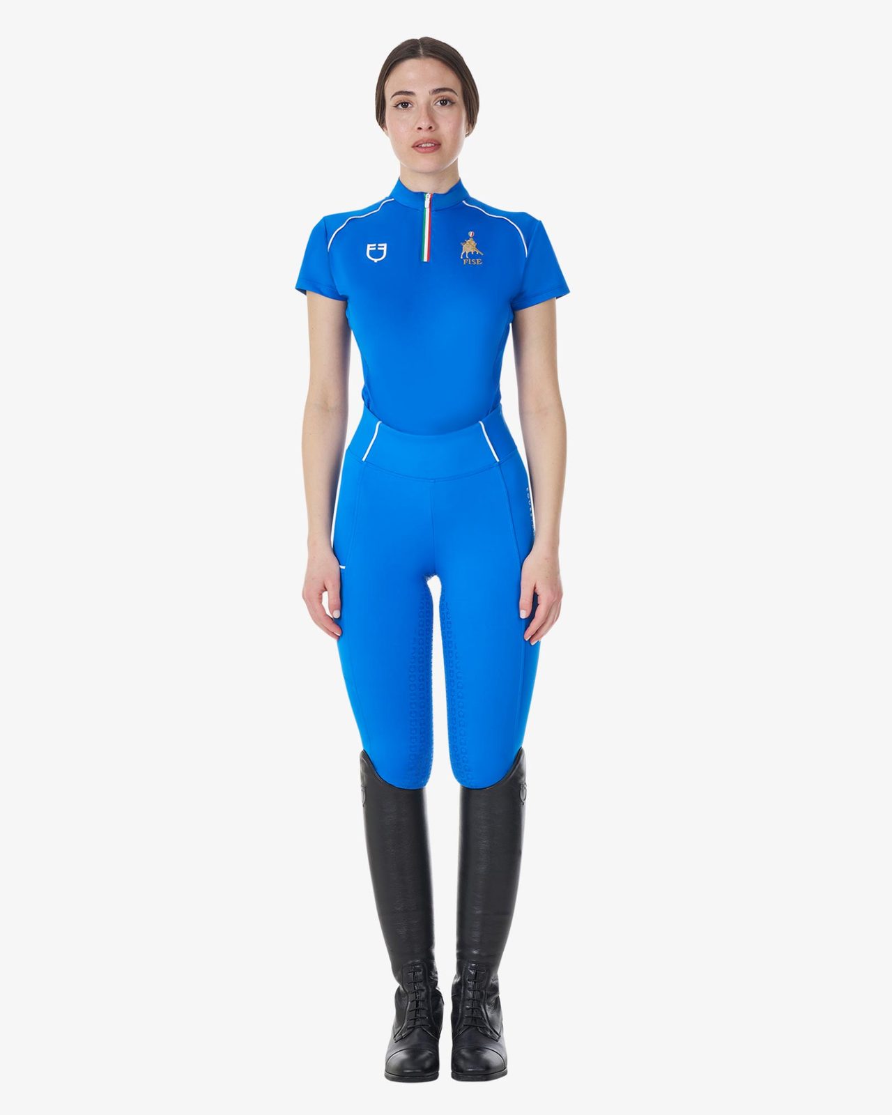 Women's training polo shirt with Italian flag zip Equestro X FISE