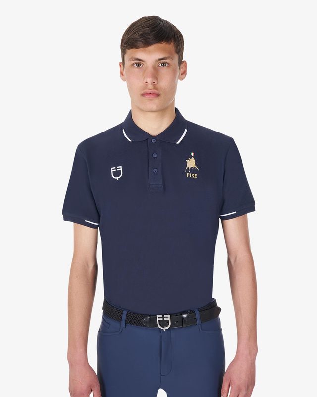 Polo uomo da allenamento tre bottoni Equestro X FISE