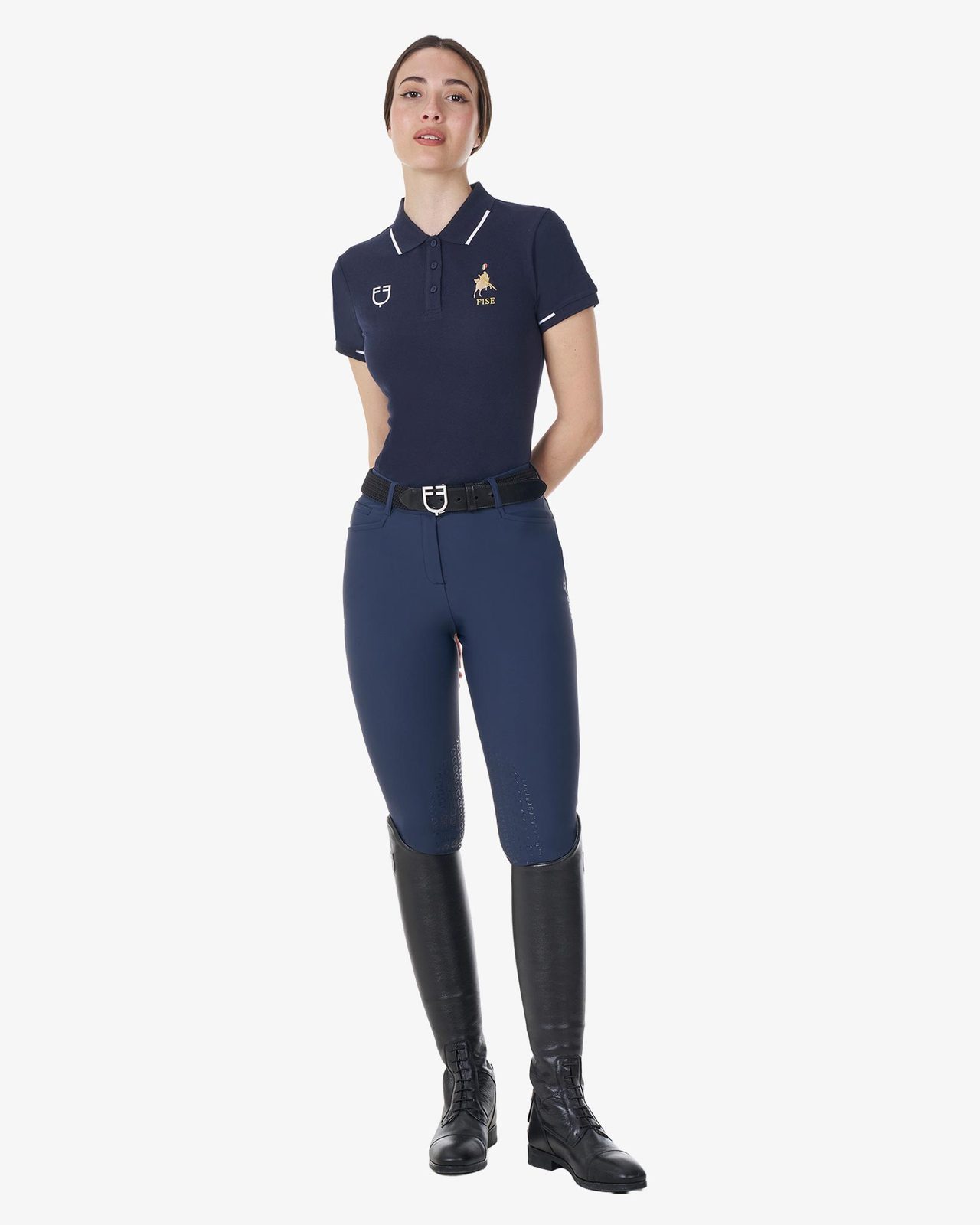 Women's three-button training polo shirt Equestro X FISE