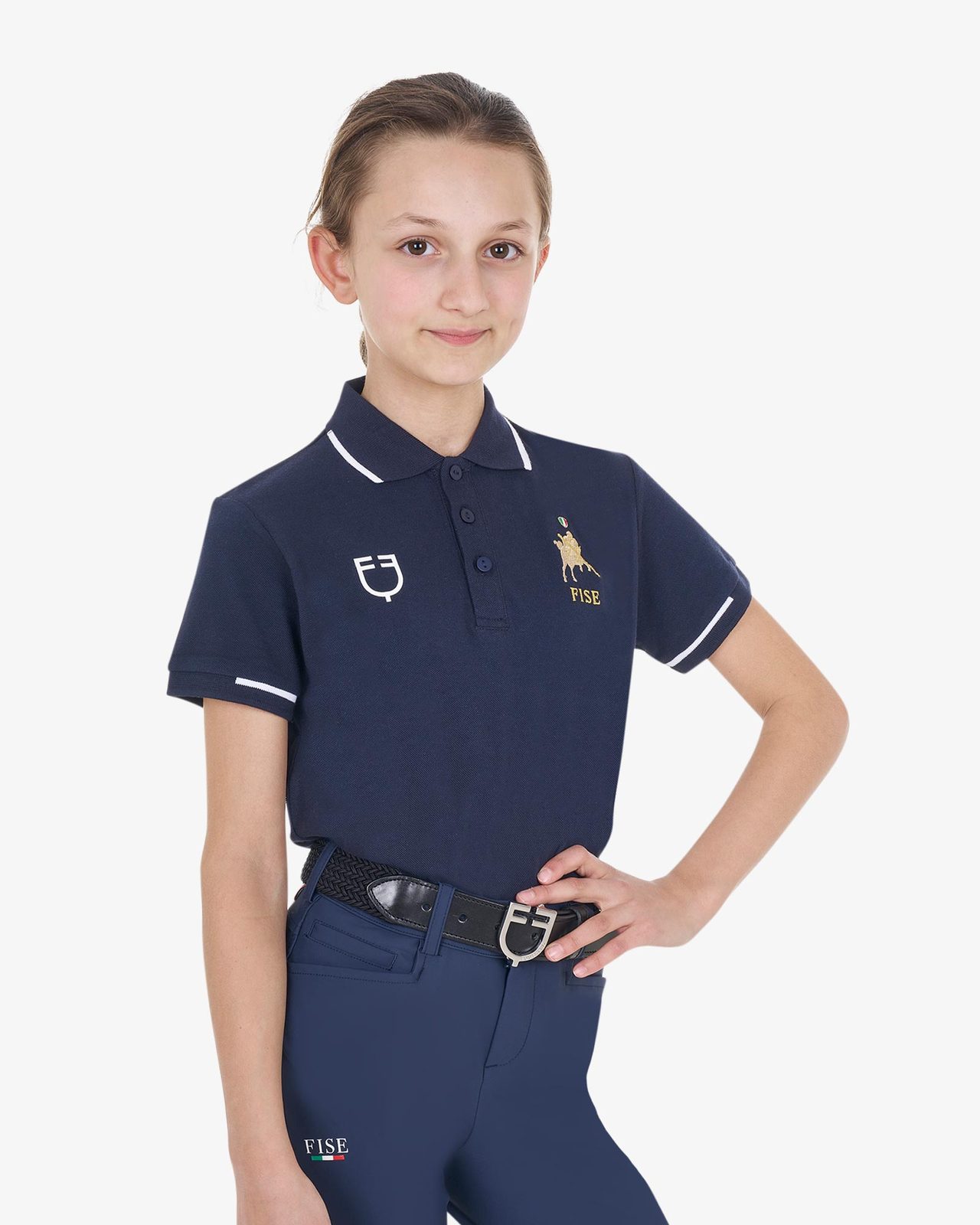 Kids' unisex polo shirt in technical fabric Equestro X FISE
