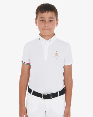 Boys' four-button competition polo shirt Equestro X FISE