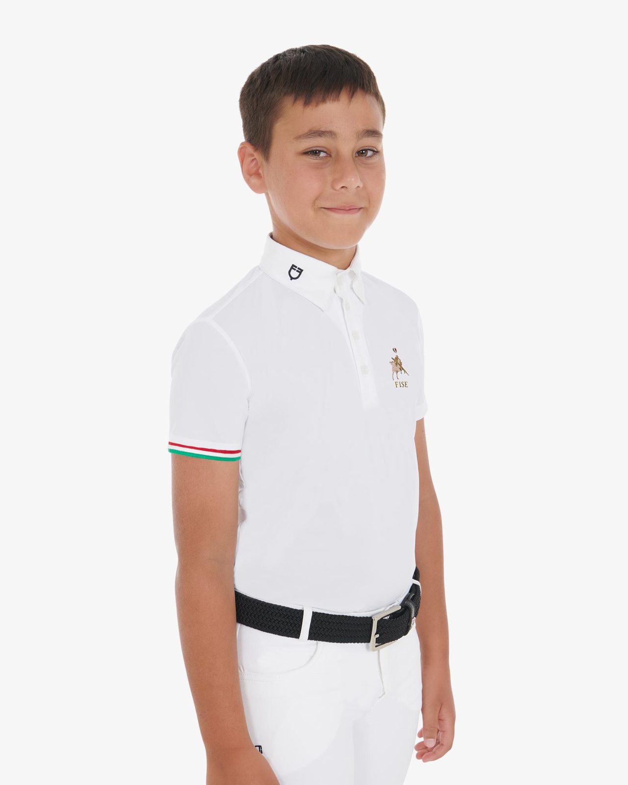 Boys' four-button competition polo shirt Equestro X FISE
