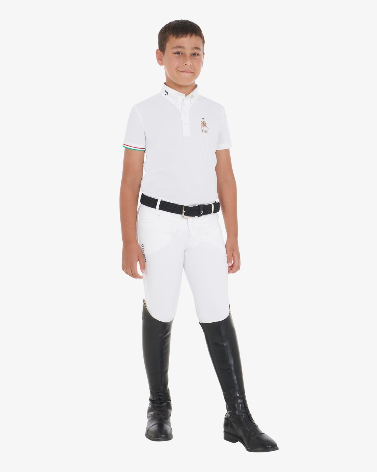 Boys' four-button competition polo shirt Equestro X FISE