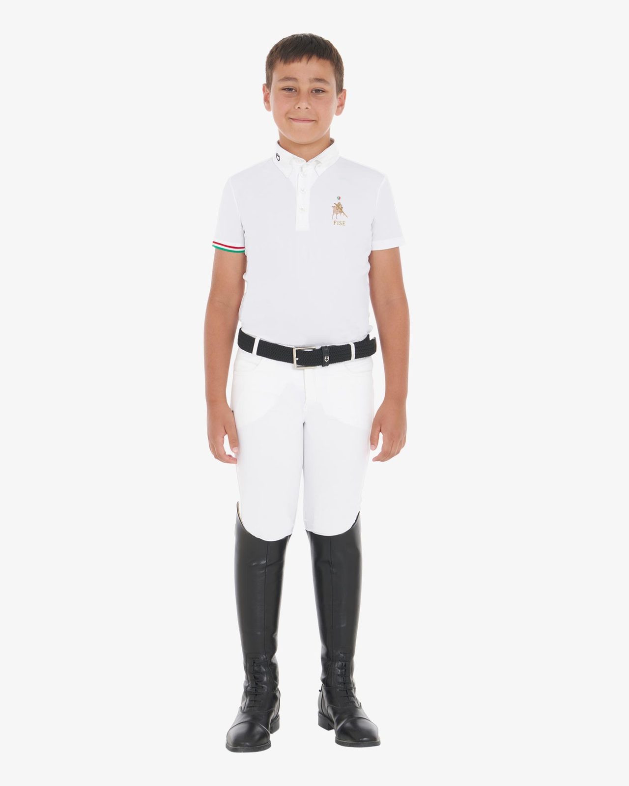 Boys' four-button competition polo shirt Equestro X FISE