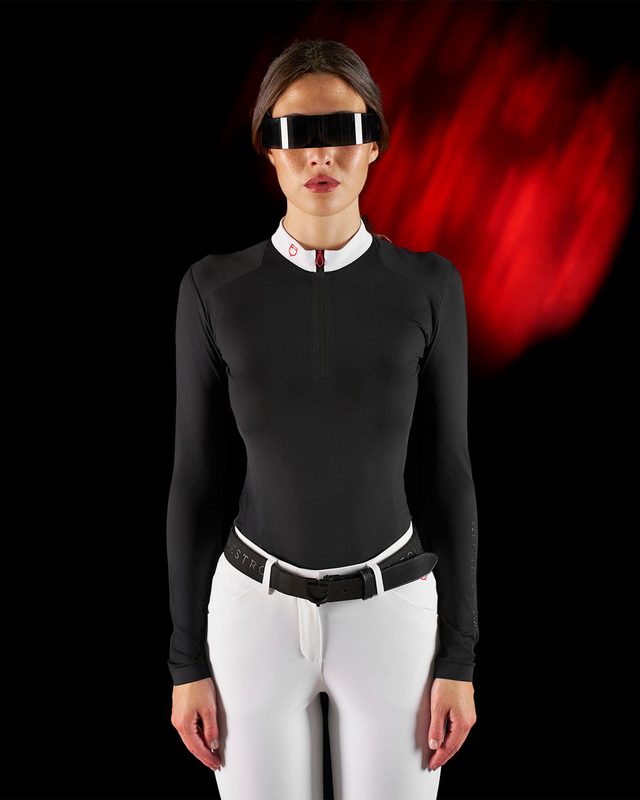 Equestro Ridertechnology women's competition polo shirt long sleeves and zip