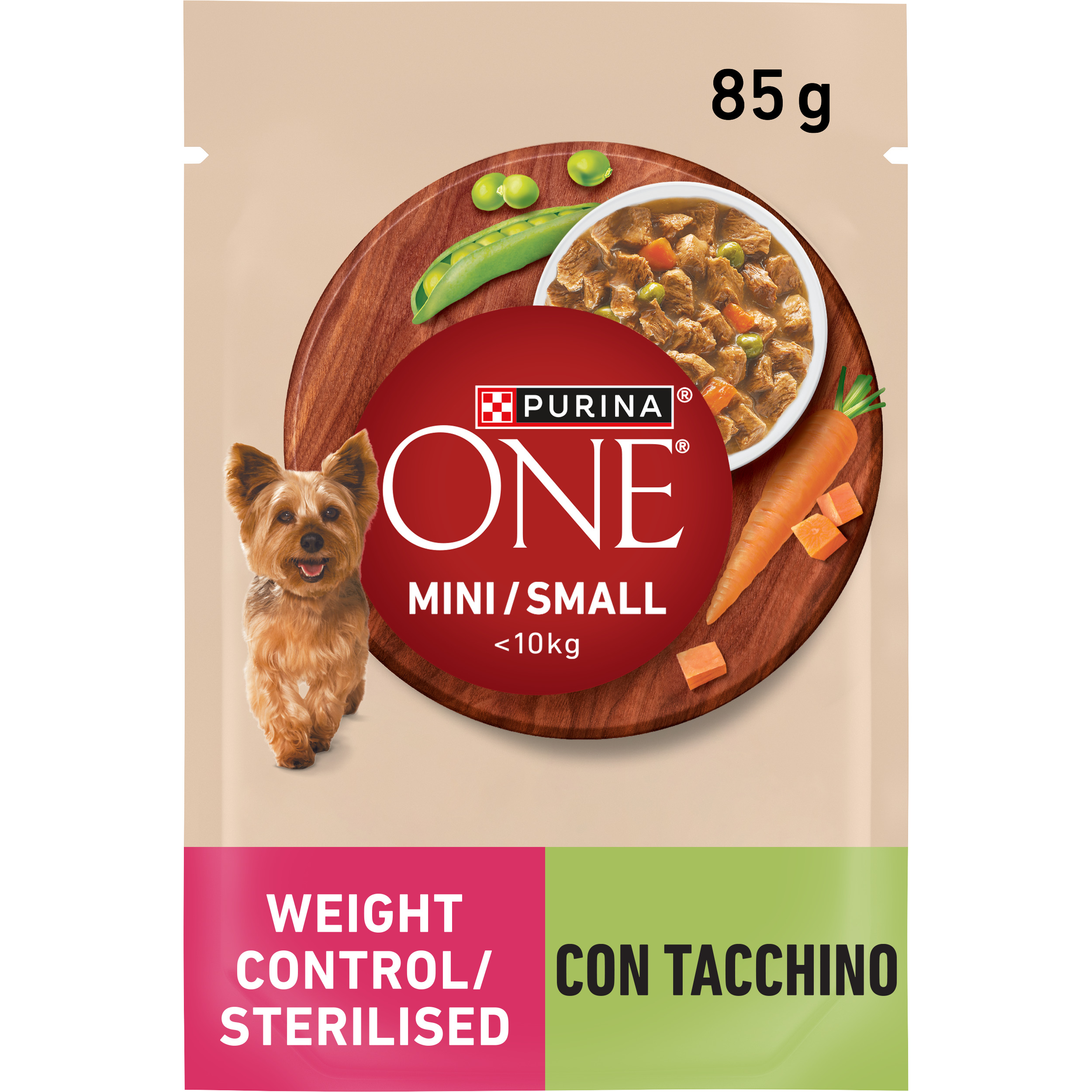 Purina ONE MINI Controllo del peso 85g Tacchino, Carote e Piselli