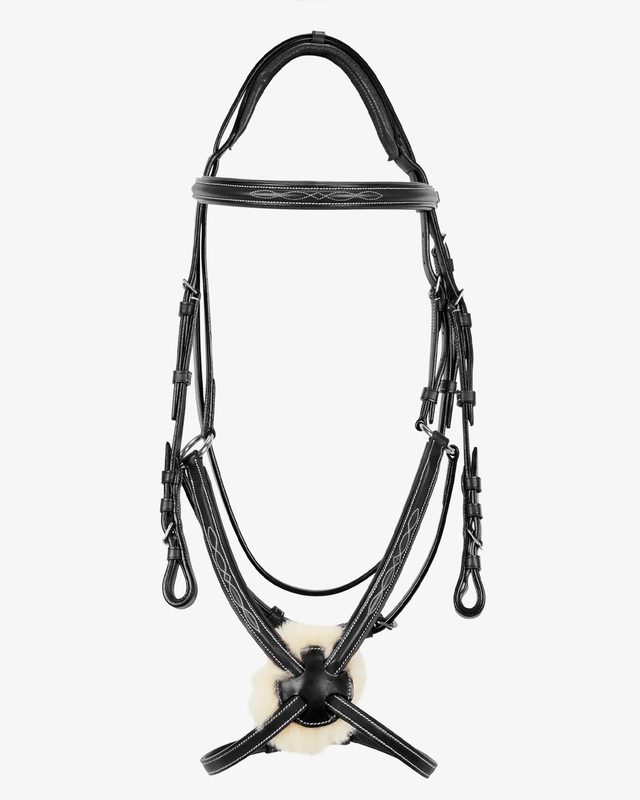 Bridle with mexican noseband and synthetic sheepskin