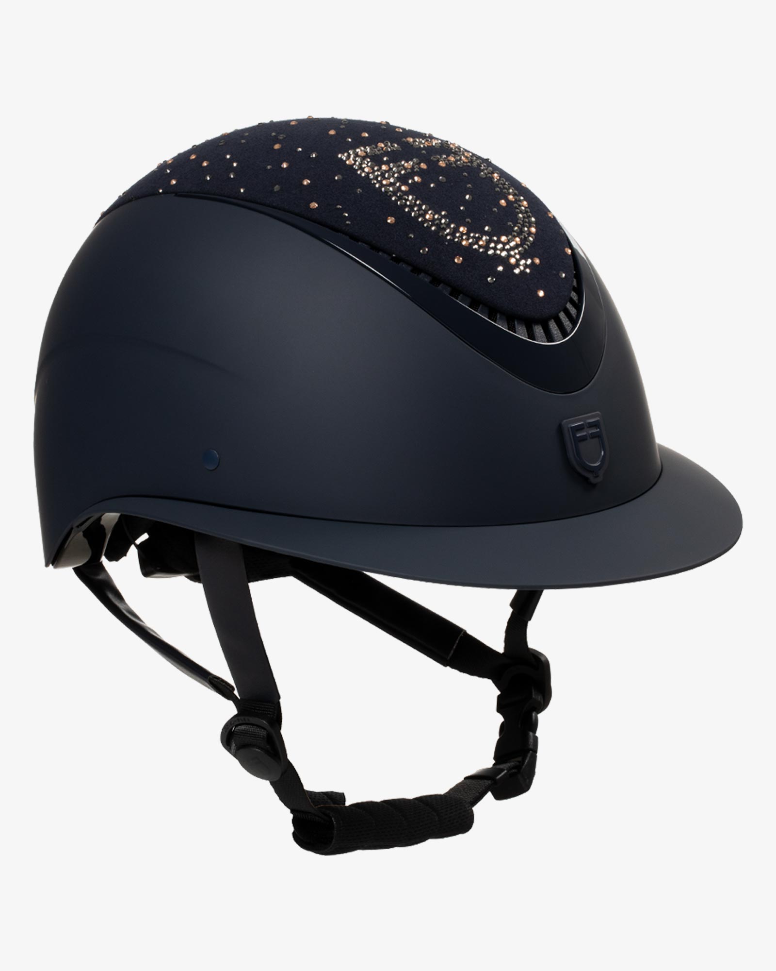 Cap opaco visiera larga con logo in strass omologazione EN 1384-2023