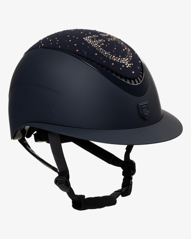 Matt helmet with wide visor and rhinestone logo homologation EN 1384-2023