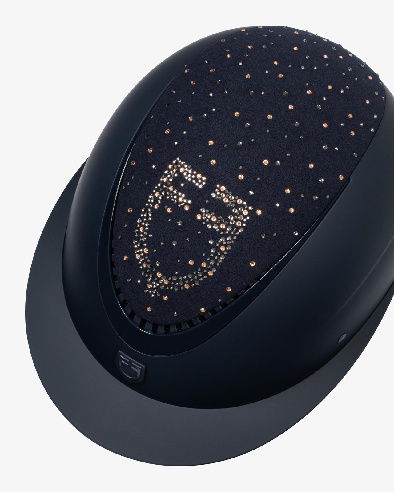 Cap opaco visiera larga con logo in strass omologazione EN 1384-2023