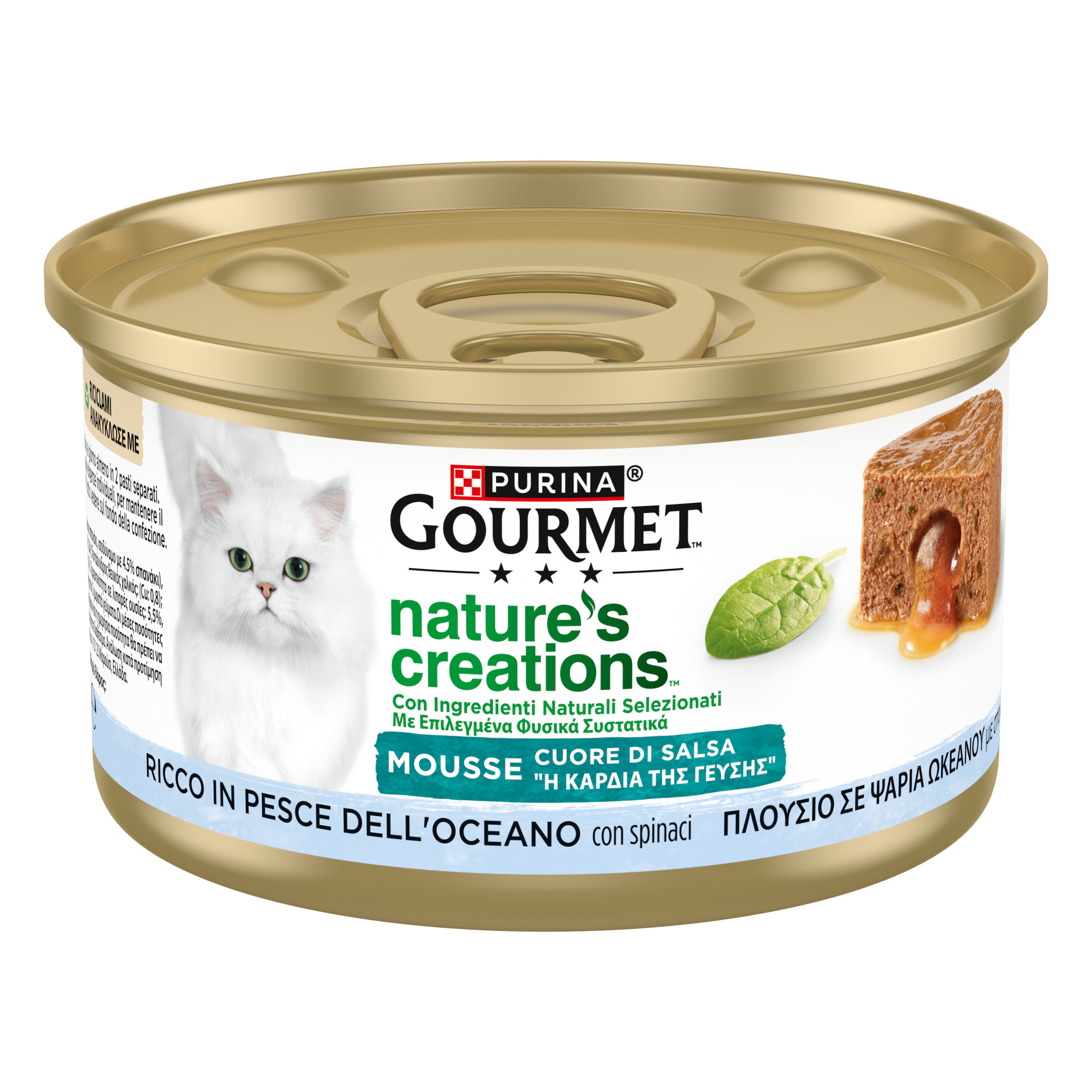 Gourmet Nature's Creations, Ricco in Pesce dell'oceano, guarnito con spinaci e riso

