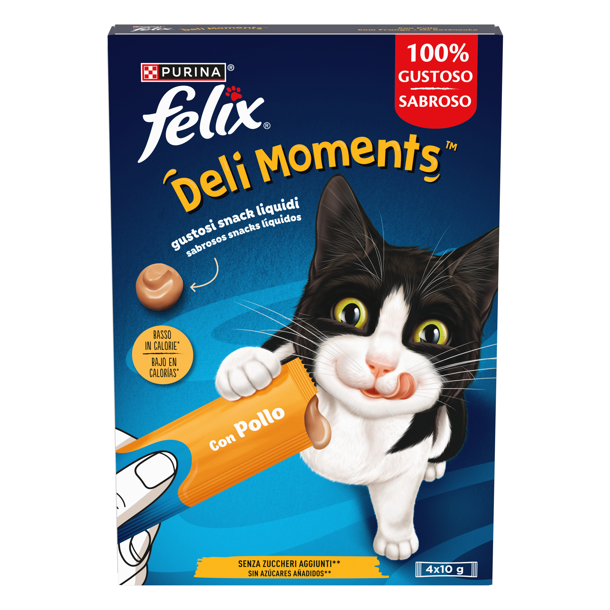FELIX®&nbsp;Deli Moments™ gustosi snack liquidi per gatti con Pollo 4x10g Bustine