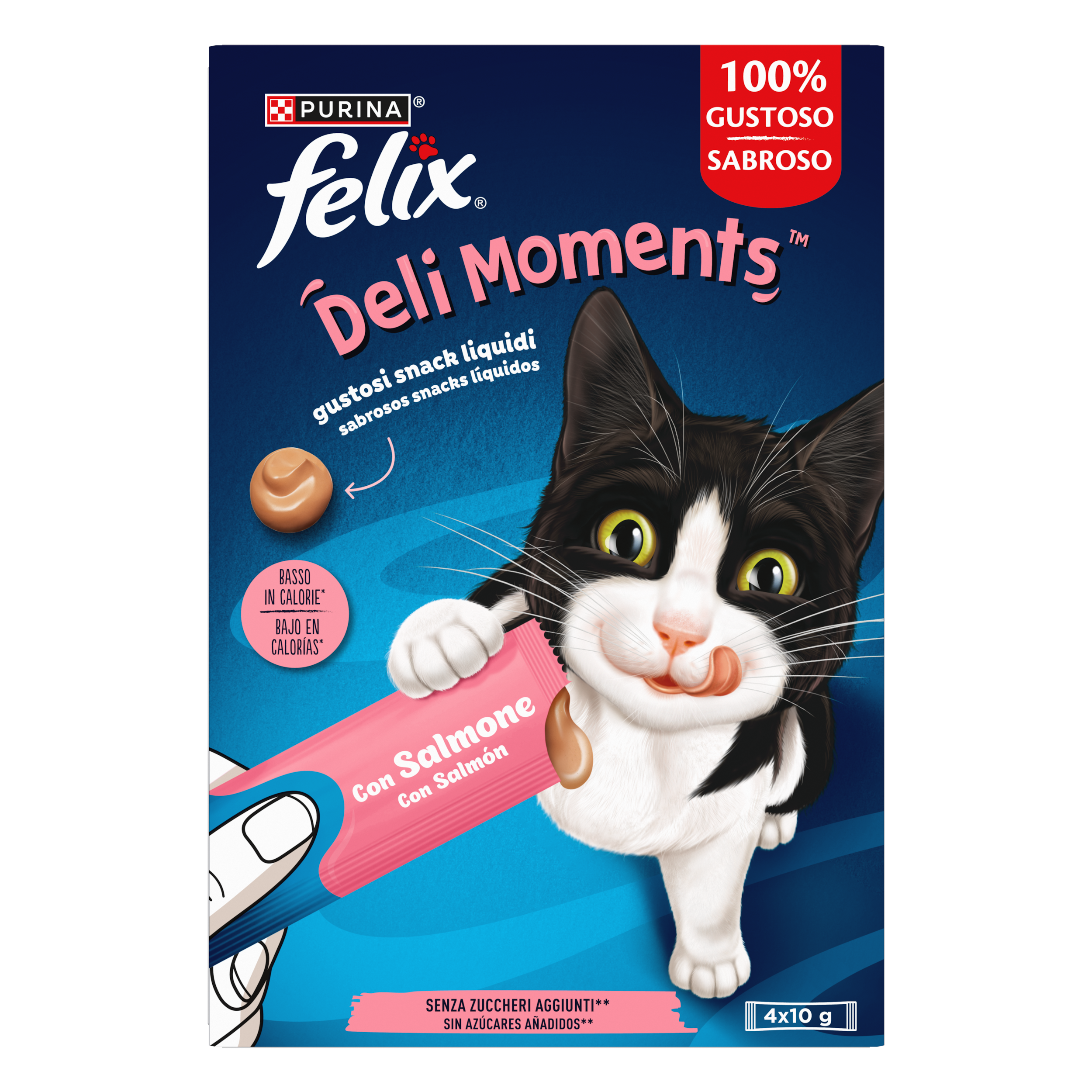 FELIX® Deli Moments™ gustosi snack liquidi per gatti con Salmone 4x10g Bustine