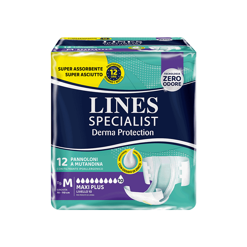 Acquista online Lines Specialist Derma Protection Pannolone a Mutandina Maxi Plus | Linea prodotto Alte per uomo e donna. Lines Specialist, prodotti per perdite di urina Pannoloni A Mutandina Derma Protection Unisex Maxi Plus