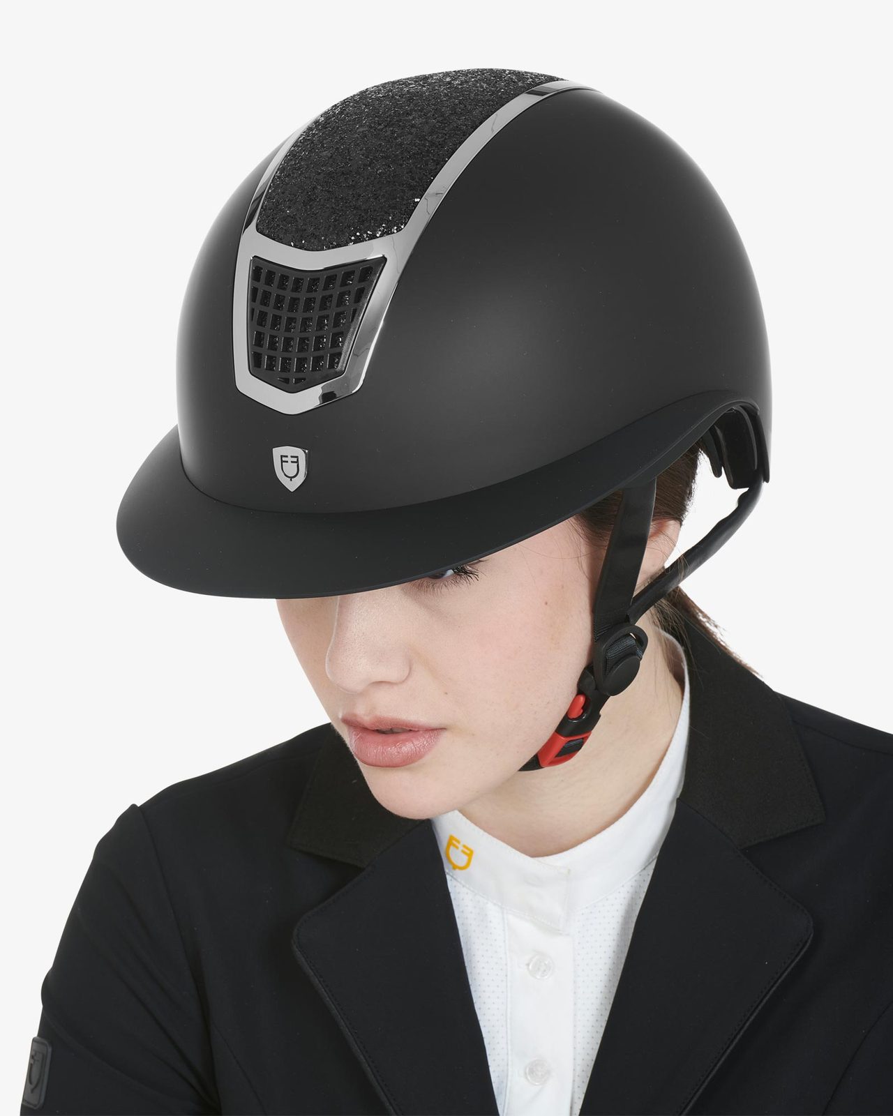 Helmet with rhinestones and wide visor homologation EN 1384-2023