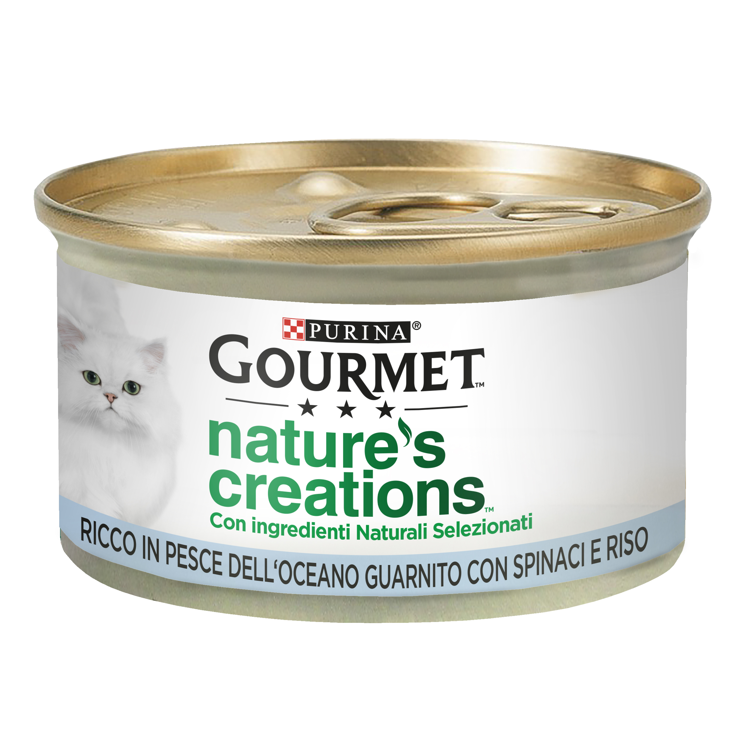 Gourmet Nature's Creations, Ricco in Pesce dell'oceano, guarnito con spinaci e riso

