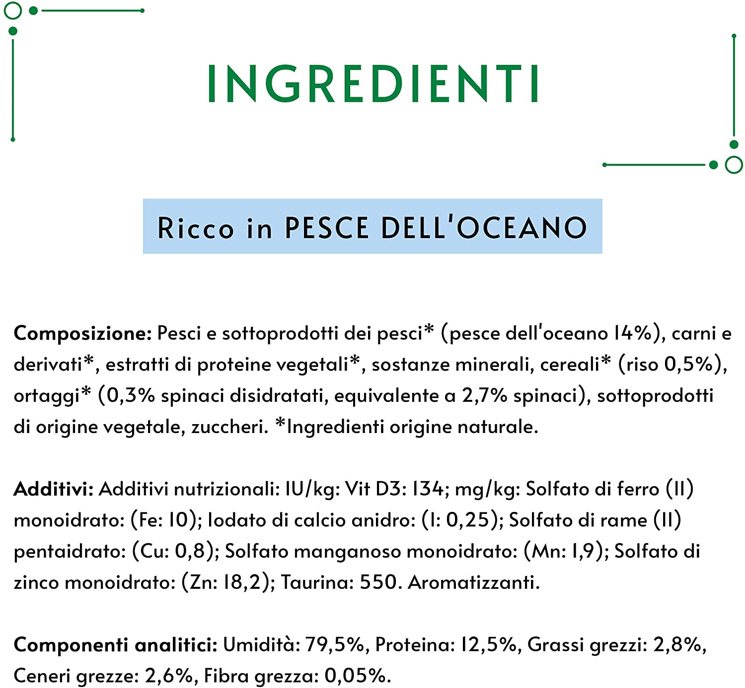 Gourmet Nature's Creations, Ricco in Pesce dell'oceano, guarnito con spinaci e riso

