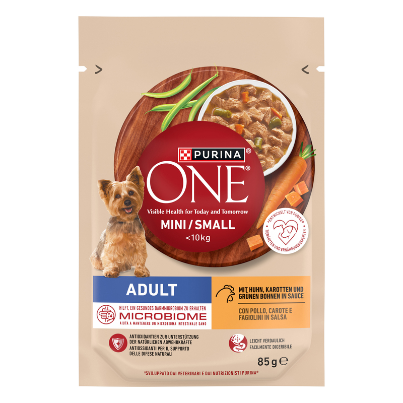 Purina ONE MINI Adult 85g Pollo, Carote e Fagiolini in Salsa - Purina Shop busta 85g
