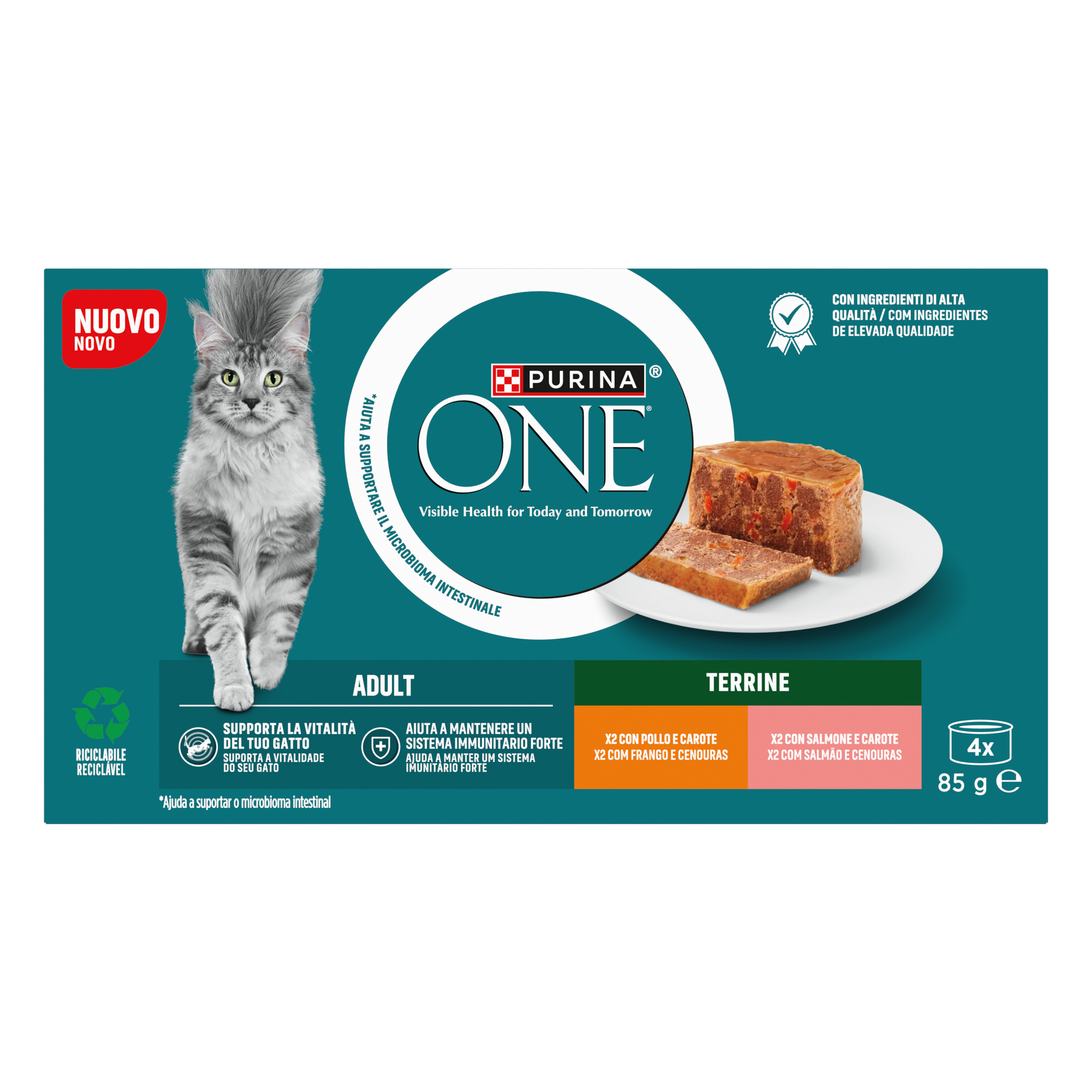 Purina ONE Bifensis Adult
(Pollo e Carote / Salmone e Carote)