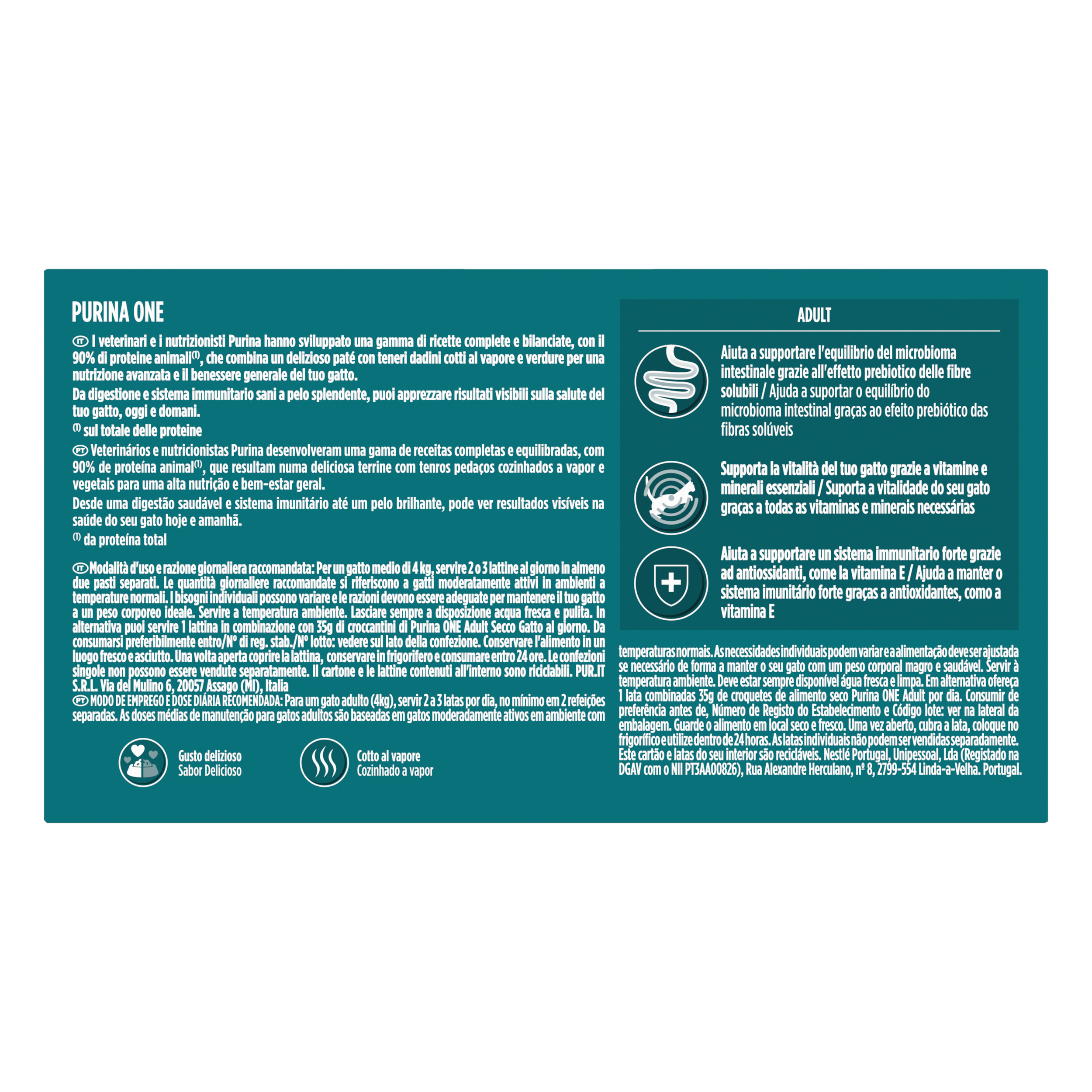 Purina ONE Bifensis Adult
(Pollo e Carote / Salmone e Carote)