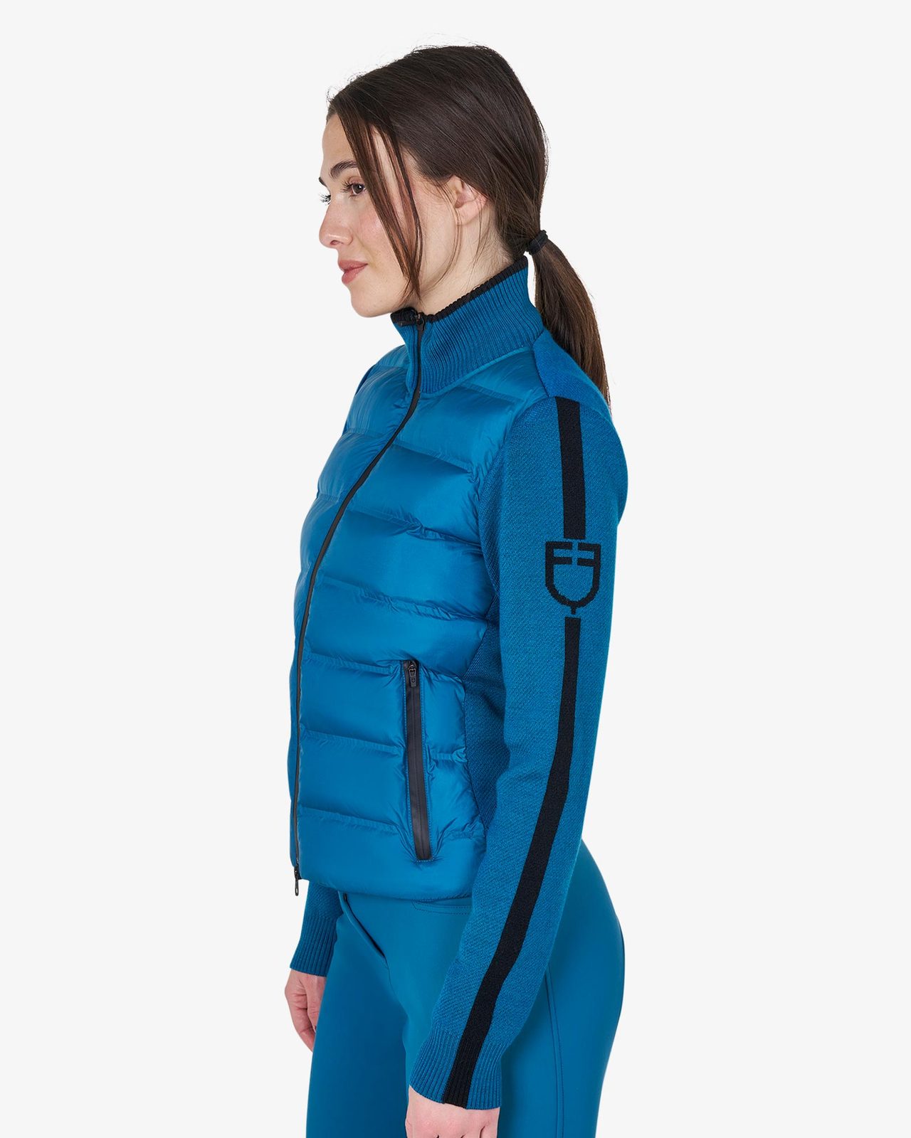Piumino da donna in nylon e maglia con cerniera