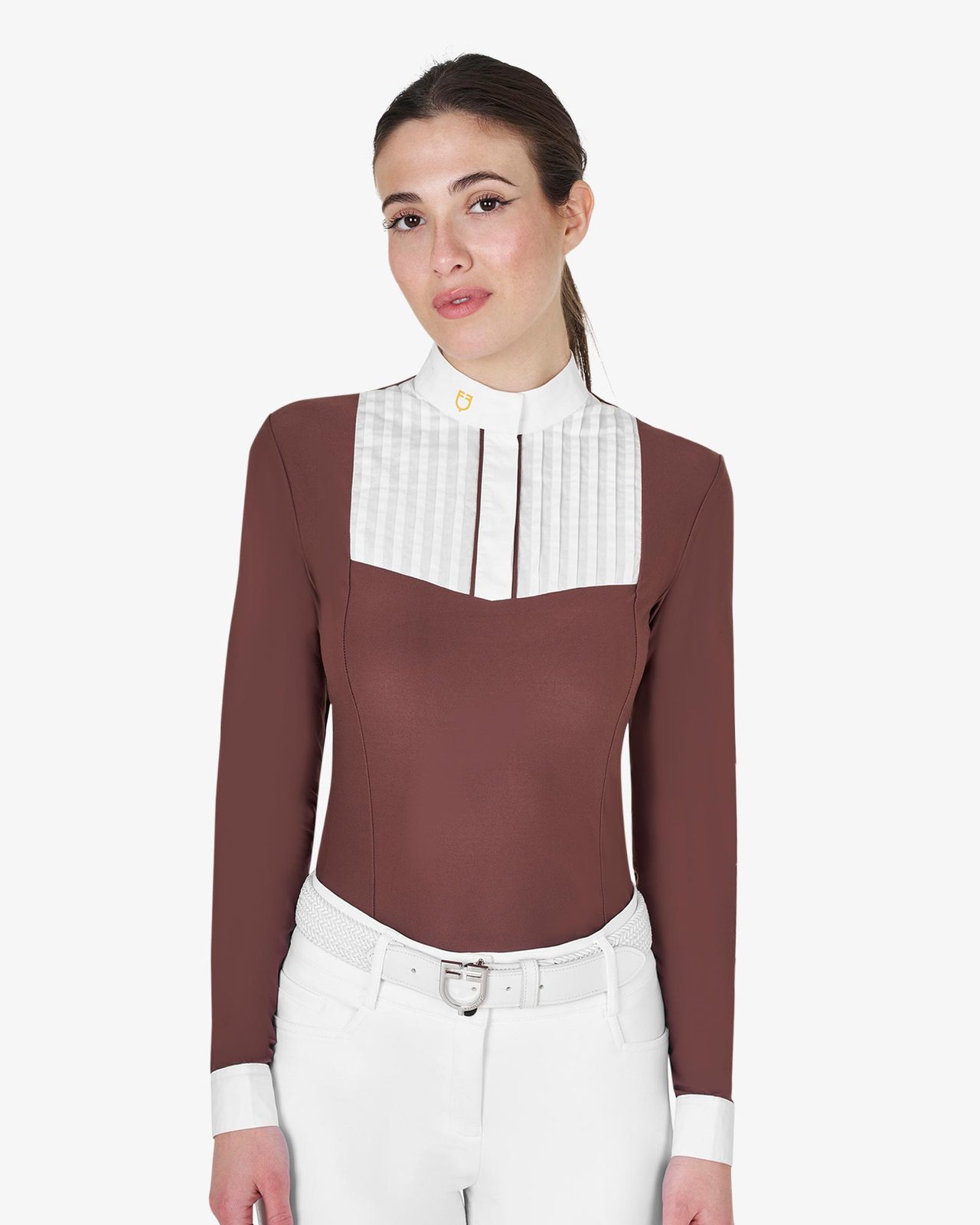 Polo donna slim fit con cotone plissettato
