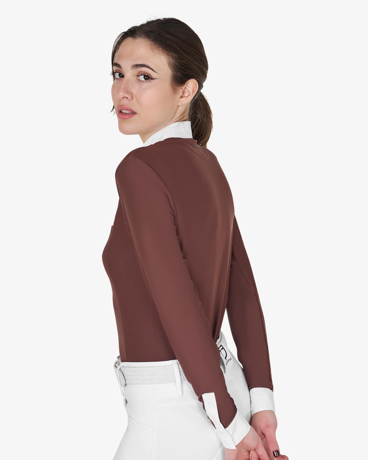 Polo donna slim fit con cotone plissettato