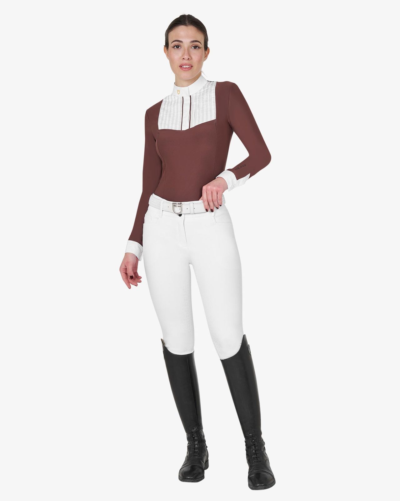 Polo donna slim fit con cotone plissettato