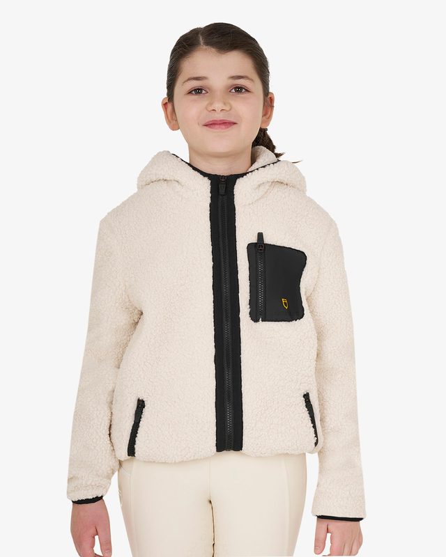 Felpa bambina in pile ricciolo con zip frontale
