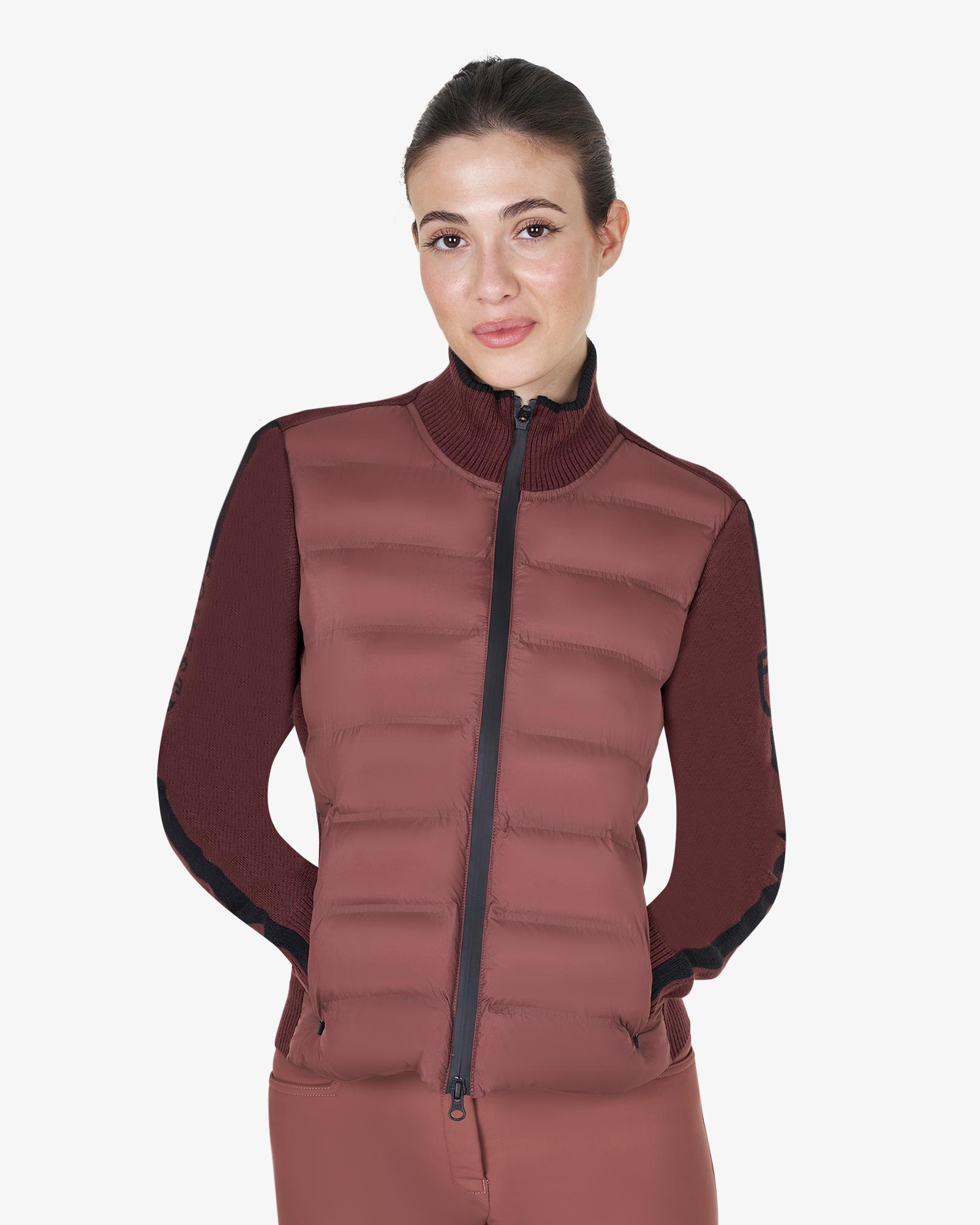 Piumino da donna in nylon e maglia con cerniera