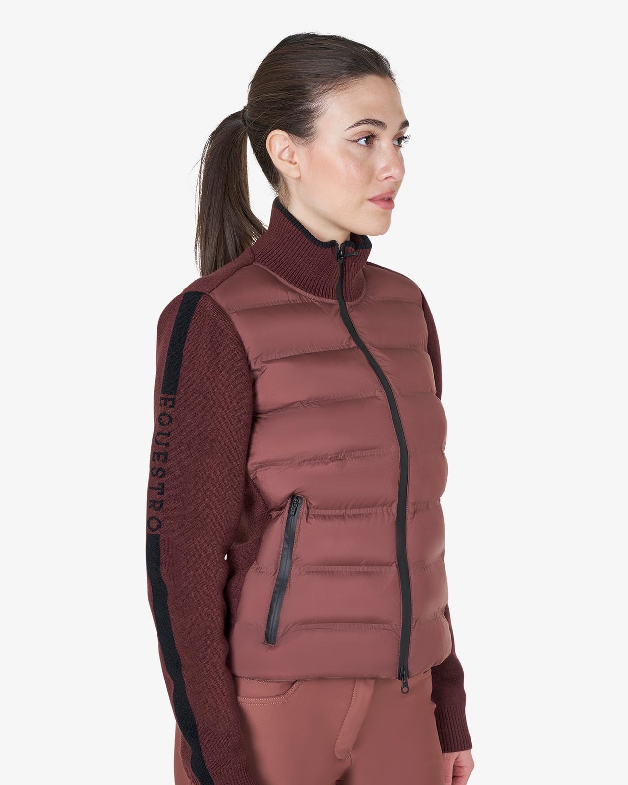 Piumino da donna in nylon e maglia con cerniera