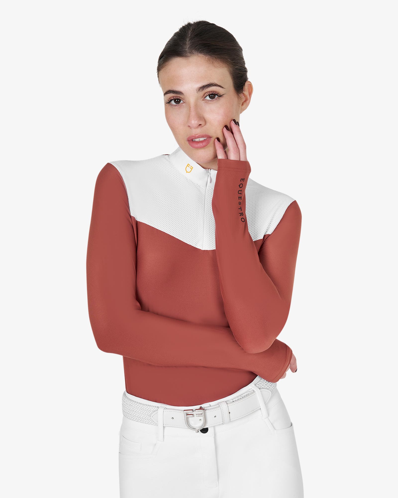 Polo donna da concorso in tessuto tecnico e mesh