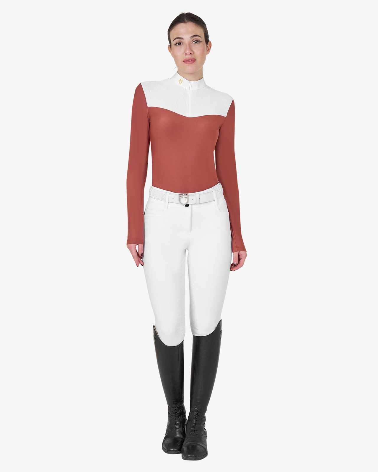 Polo donna da concorso in tessuto tecnico e mesh