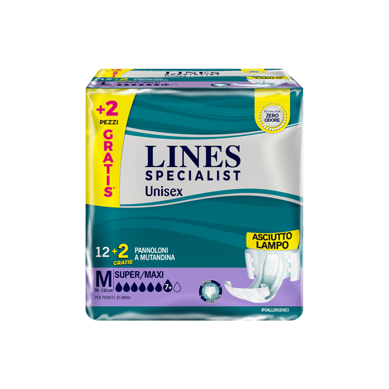 Acquista online Lines Specialist Pannolone a Mutandina Super/MaxiUltra Mini | Linea prodotto Alte per uomo e donna. Lines Specialist, prodotti per perdite di urina Pannoloni a mutandina Unisex Super / Maxi