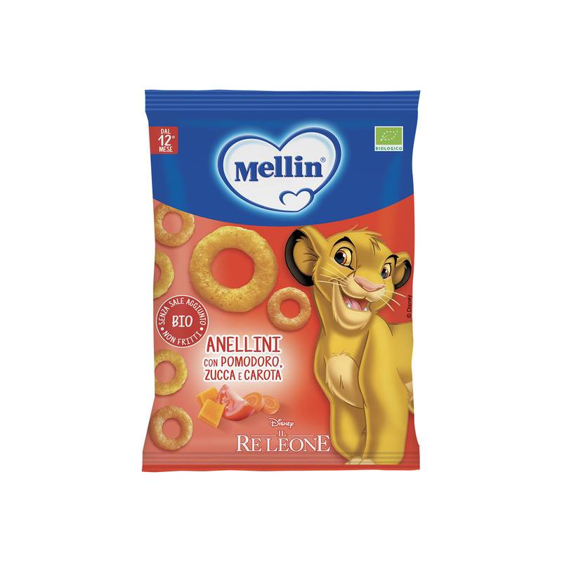 Mellin – Anellini Pomodoro, Zucca e Carota Biologici Disney Il Re Leone confezione da 15 g
