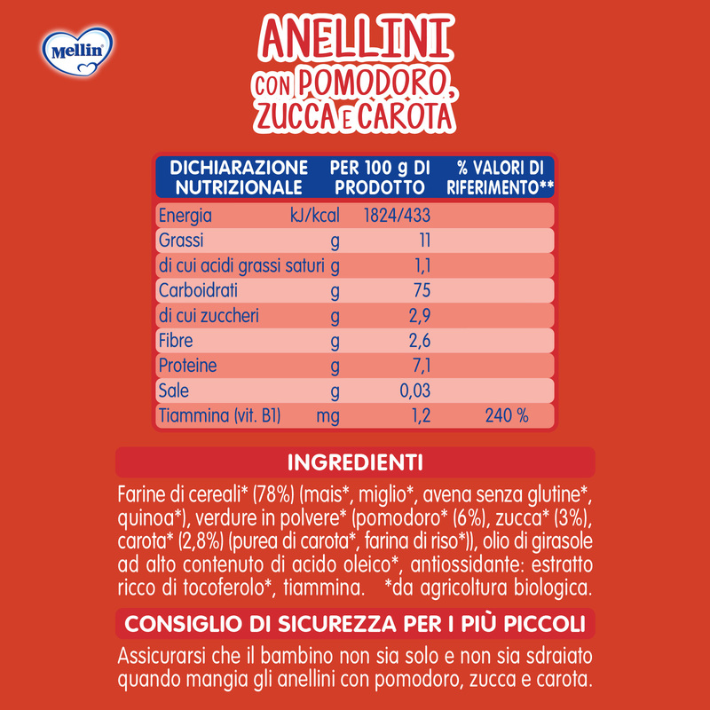 Mellin – Anellini Pomodoro, Zucca e Carota Biologici Disney Il Re Leone confezione da 15 g
