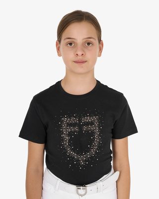 T-shirt bambina slim fit logo glitter rosa