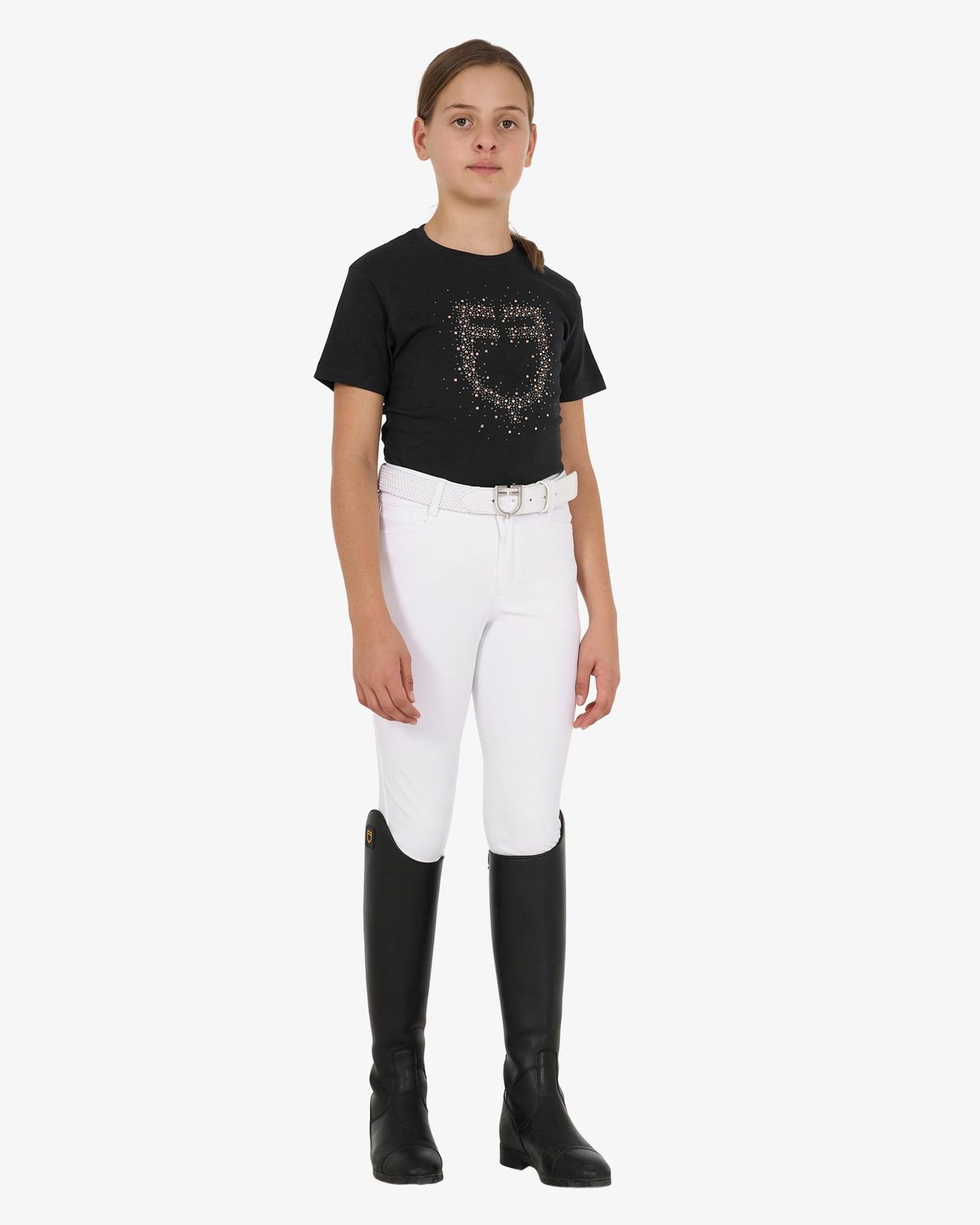 T-shirt bambina slim fit logo glitter rosa