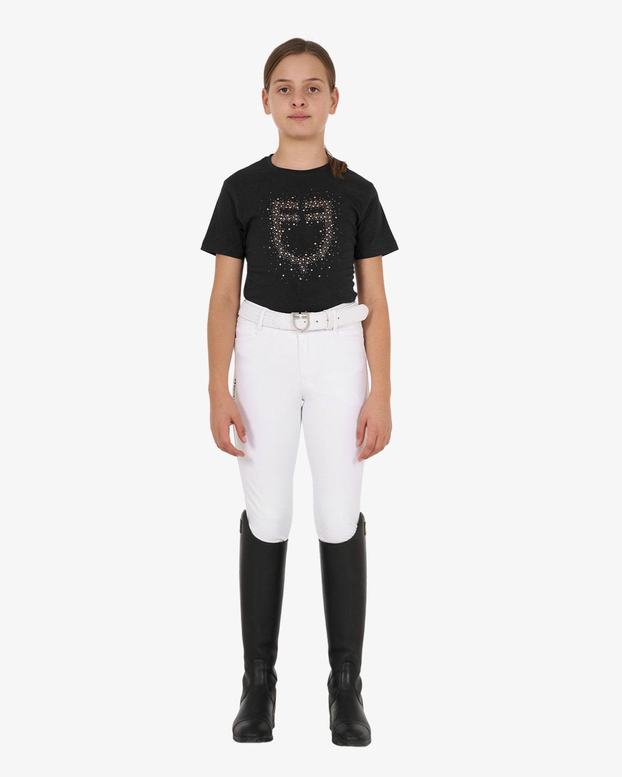 T-shirt bambina slim fit logo glitter rosa