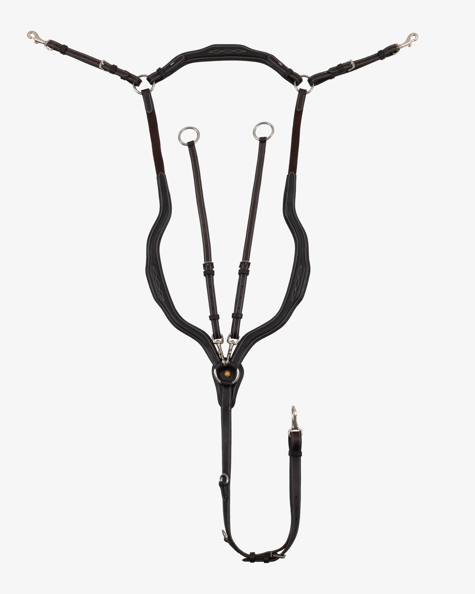 Anatomical leather breastplate with removable martingale