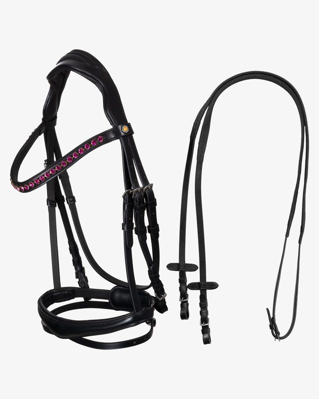 Anatomical bridle with fuchsia rhinestones