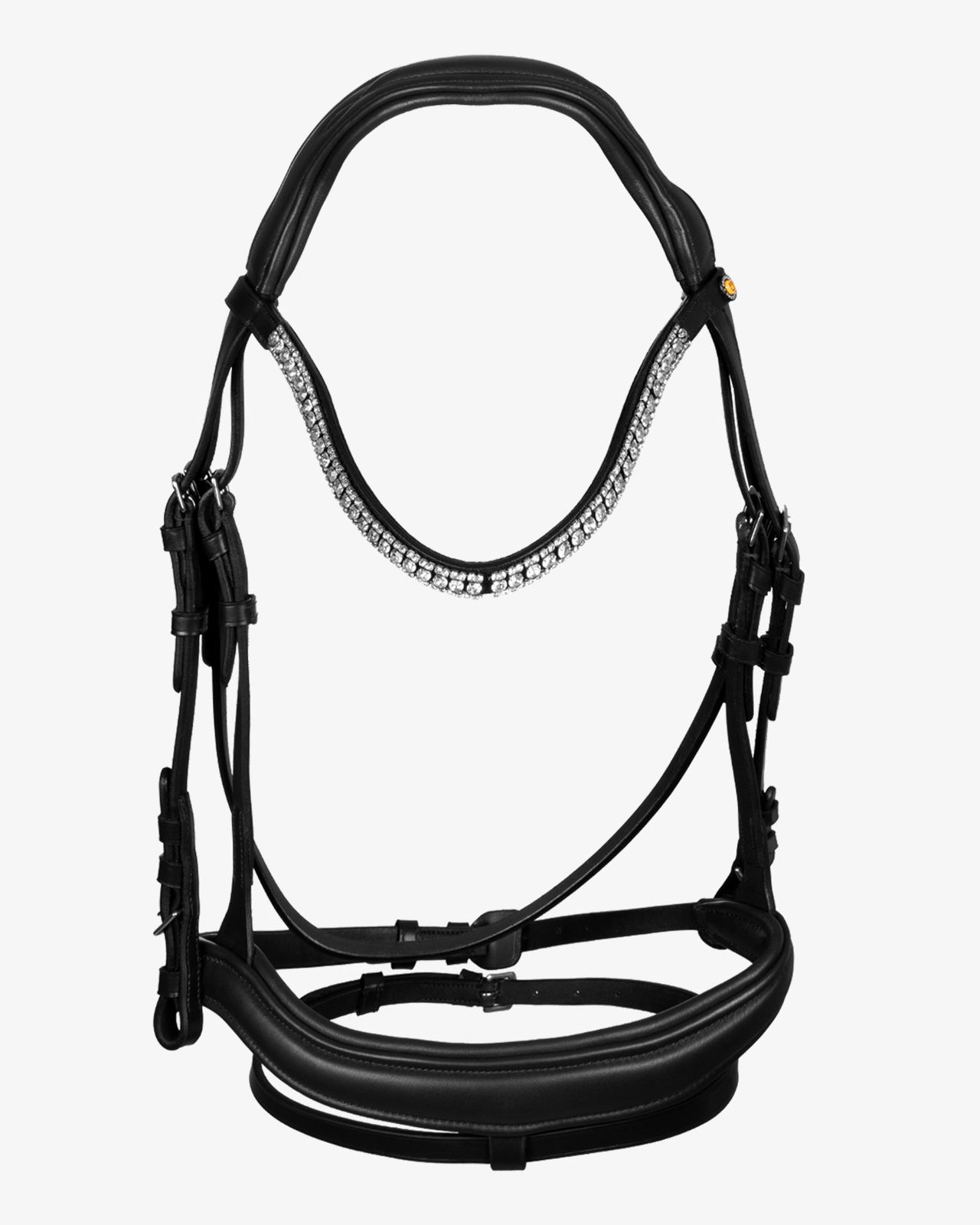 Testiera nera anatomica in pelle con strass