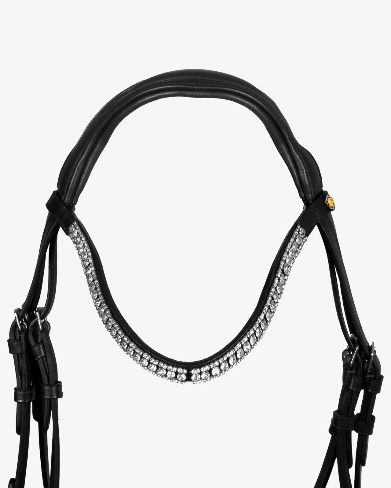 Testiera nera anatomica in pelle con strass